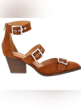 Time and Tru Brown Suede Pointed-Toe Buckle Ankle Strap Heels